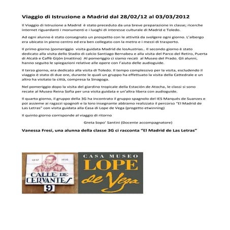 Viaggio di istruzione a madrid dal 28