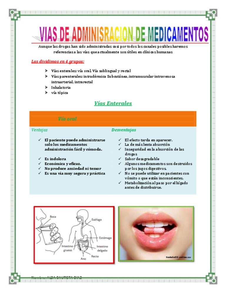 Vias de adminisracion de medicamentos farmacologia