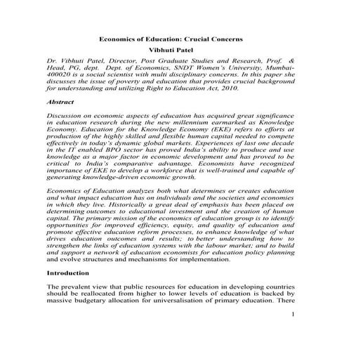 Vibhuti patel economics of eduation