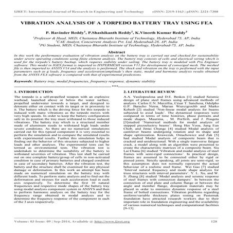 Vibration analysis of a torpedo battery tray using fea