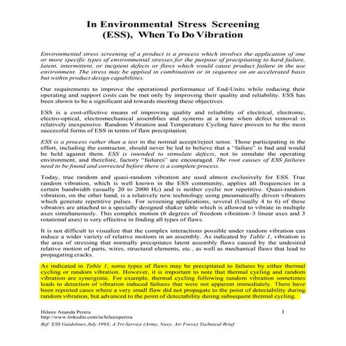 Vibration before thermal cycling in ESS