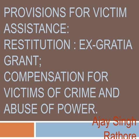 Provisions for Victim Assistance:Restitution : Ex-Gratia Grant;Compensation...