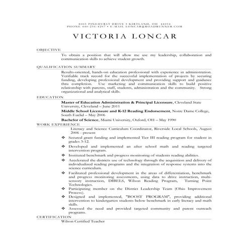 Victoria loncar resume