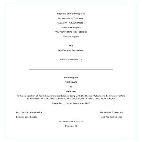 Victorino Certificate