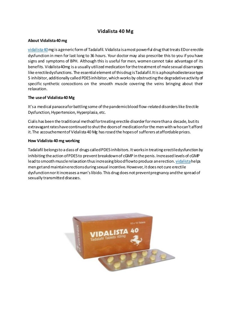 Tadalafil Vidalista 40 Mg
