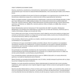 Vida y Aportes de Marie Curie