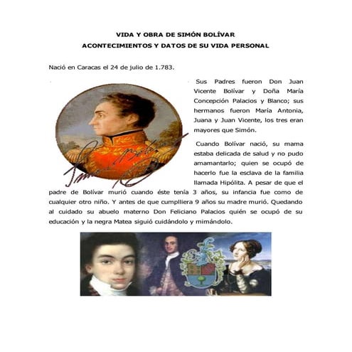 Vida y obra de simón bolívar