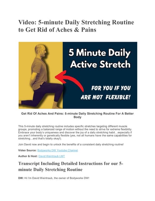 Video 5 Minute Daily Stretching Routine To Get Rid Of Aches Pains Pdf Video 5 Minute Daily Stretching Routine To Get Rid Of Aches Pains Pdf