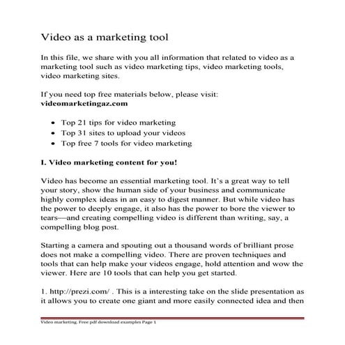 Video as a marketing tool