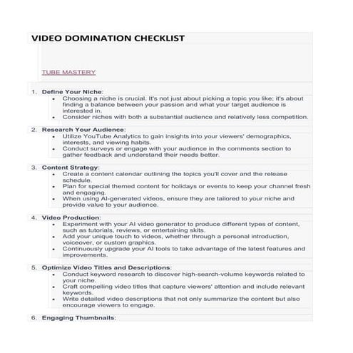 VIDEO DOMINATION CHECKLIST