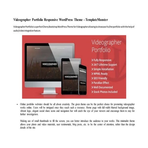 Videographer portfolio responsive word press theme templatemonster