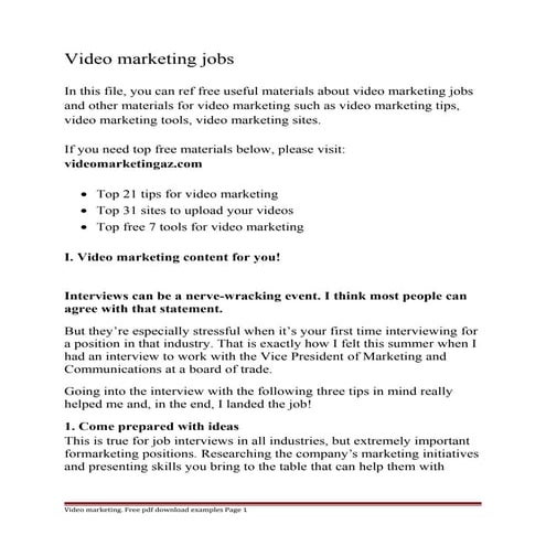 Video marketing jobs