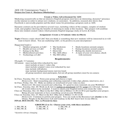 Video Marketing Project for ESL students