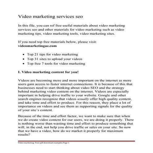 Video marketing services seo