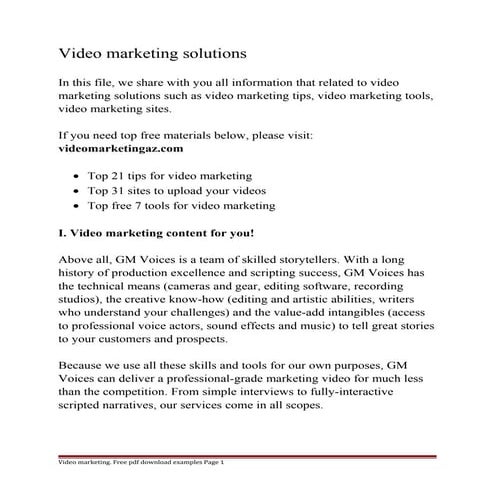Video marketing solutions