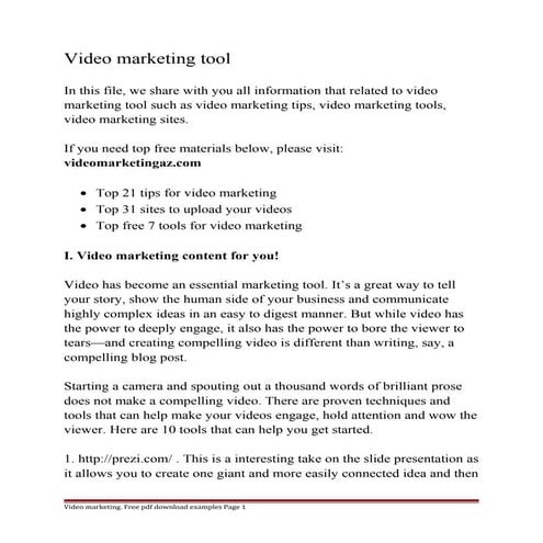 Video marketing tool
