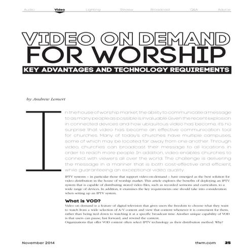 Video on demand for worship