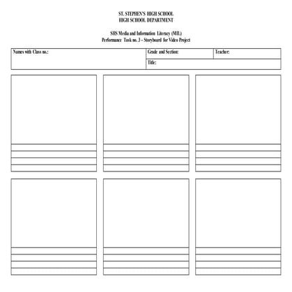 Video Project Storyboard Sheet
