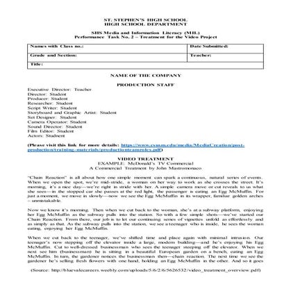 Video Project Treatment Example