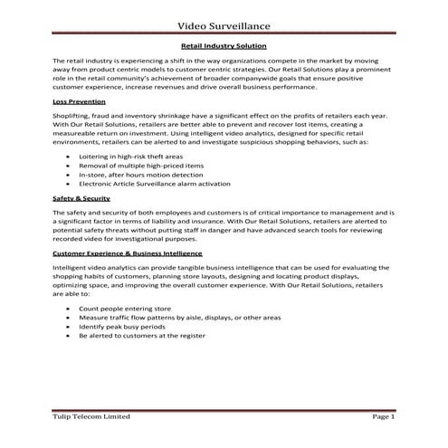 Video surveillance industry solution