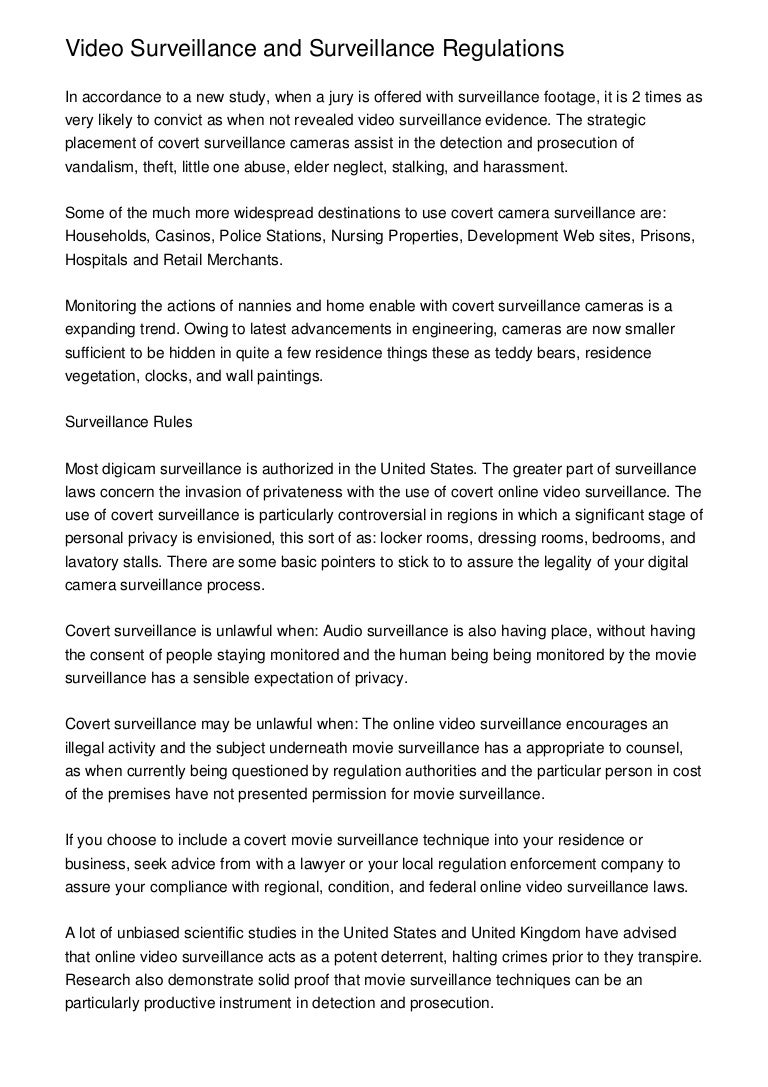 Video Surveillance and Surveillance Regulations