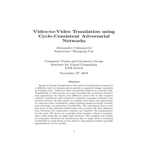 Video to Video Translation CGAN