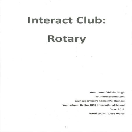 Interact Club: Rotary Written Report