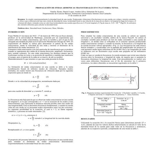 PROPAGACIÓN DE ONDAS ARMONICAS TRANSVERSALES EN UNA CUERDA TENSA