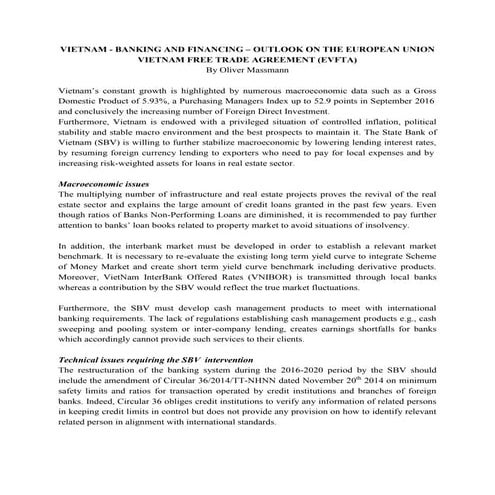 VIETNAM - BANKING AND FINANCING – OUTLOOK ON THE EUROPEAN UNION VIETNAM FREE ...