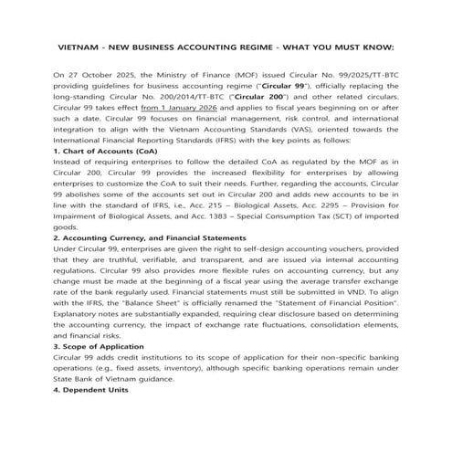 VIETNAM - NEW BUSINESS ACCOUNTING REGIME - WHAT YOU MUST KNOW: | PDF