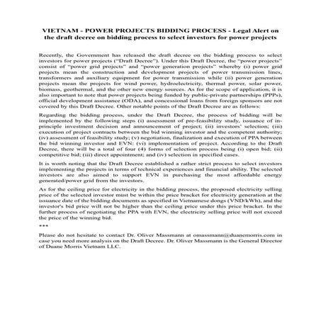 VIETNAM - LEGAL ALERT ON NEW DECREES GUIDING THE NEW LAW ON ELECTRICITY ...
