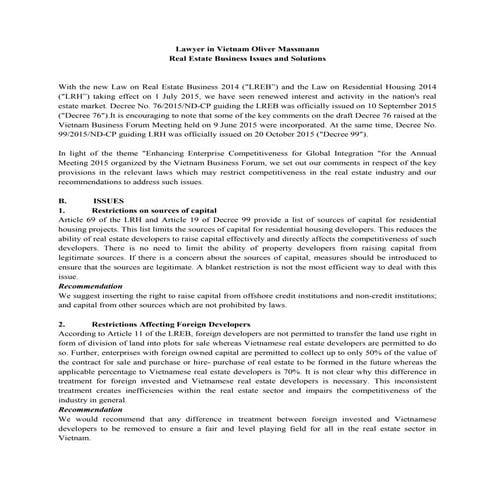 Lawyer in Vietnam Oliver Massmann  Real Estate Business Issues and Solutions  