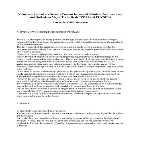 Vietnam – Agriculture Sector - Current Issues and Solutions for Investment an...