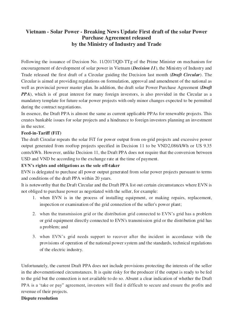 Vietnam Solar Power Breaking News Update First Draft Of