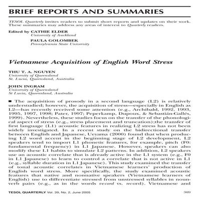Vietnamese Acquisition Of English Word Stress
