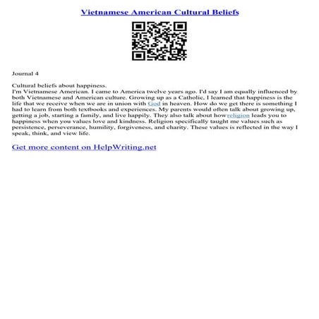 Vietnamese American Cultural Beliefs | PDF