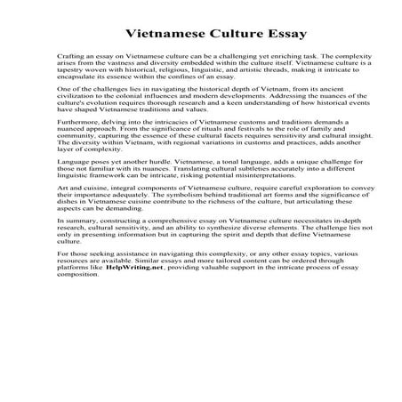 Vietnamese Culture Essay. Cheyney University of Pennsylvania