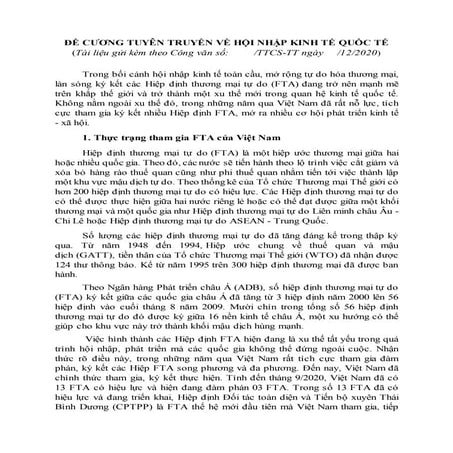 CÁC HIỆP ĐỊNH THƯƠNG MẠI TỰ DO (FTA) VIỆT NAM  ĐÃ THAM GIA