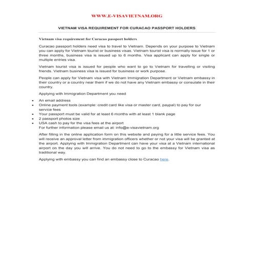 Vietnam visa requirement for curacao passport holders