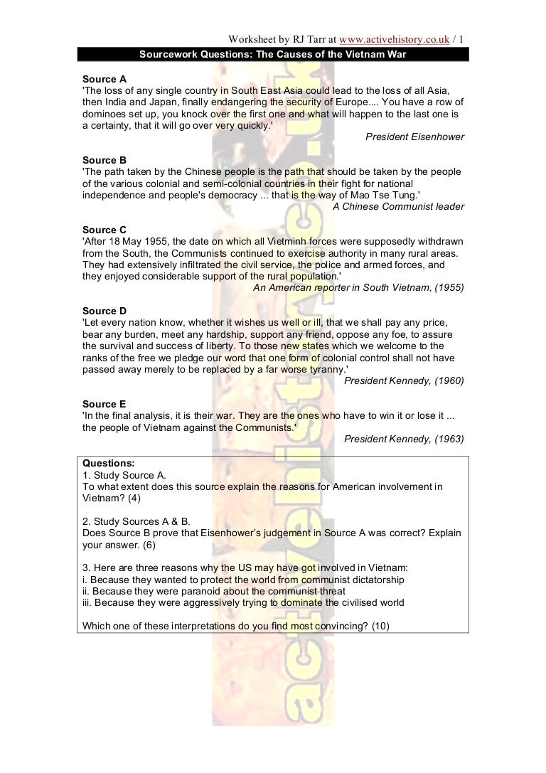 worksheet Vietnam War Worksheet vietnam war causes source analysis