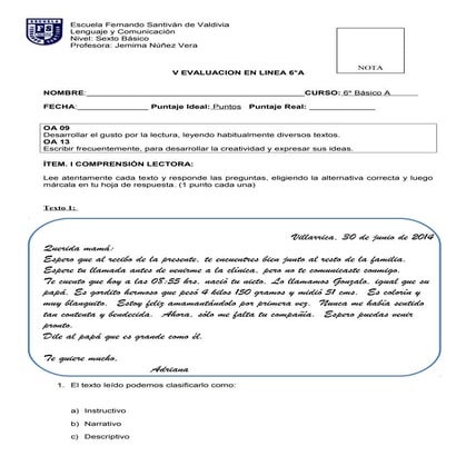 Vi evaluacion en linea lenguaje