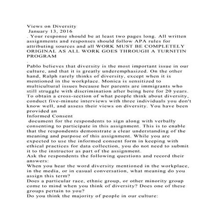 Views on Diversity  January 13, 2016. Your response should be at.docx