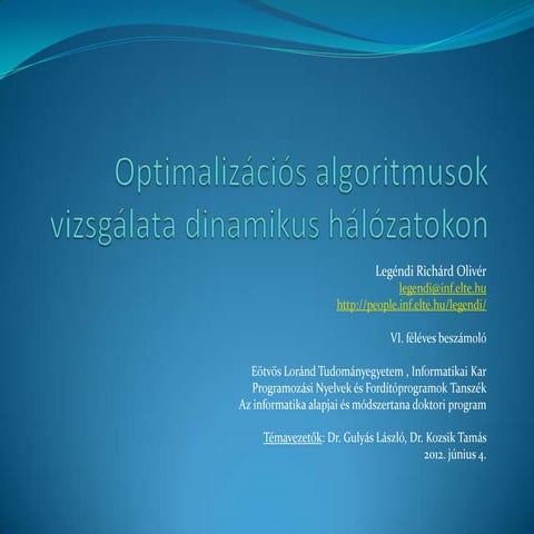 ELTE VI. féléves doktori beszámoló