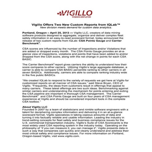 Vigillo Offers Two New Custom Reports from IQLab™