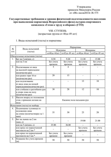 нормативы гто Viii ступень