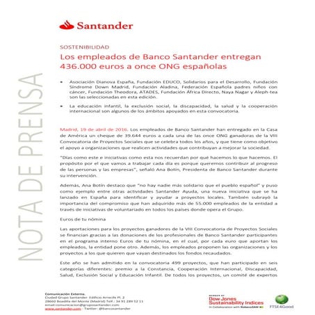 VIII Convocatoria Proyectos Sociales Banco Santander