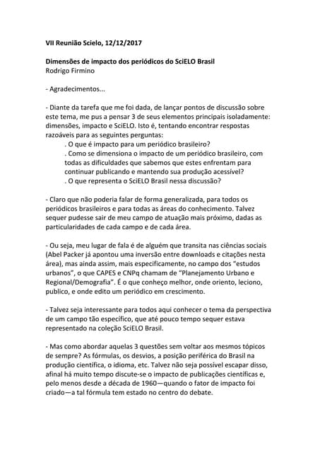 Rodrigo Firmino - Dimensões de impacto dos periódicos do SciELO Brasil