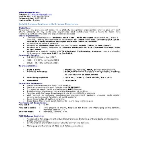 Vijayaragavan resume