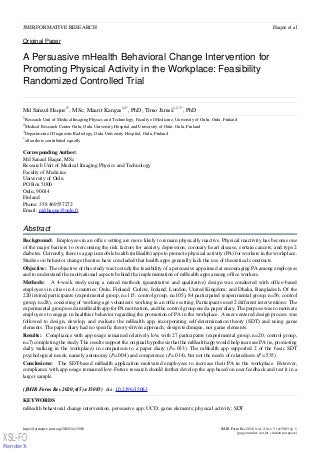 A Persuasive mHealth Behavioral Change Intervention for Promoting Physical Activity in the Workplace: Feasibility Randomized Controlled Trial