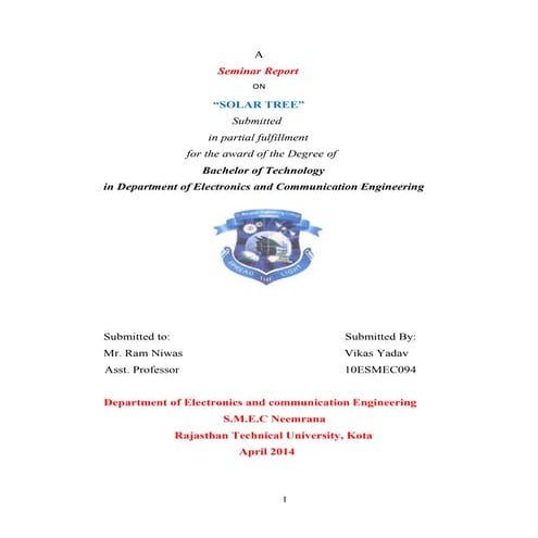 Seminar report on solar tree (by Vikas)